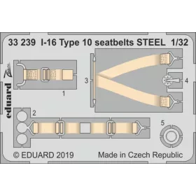   Eduard Accessories I-16 Type 10 seatbelts STEEL for ICM - acél fotómaratott biztonsági övek