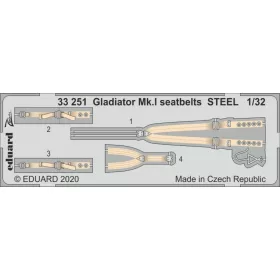   Eduard Accessories Gladiator Mk.I seatbelts STEEL for ICM - acél fotómaratott biztonsági övek