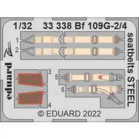   Eduard Accessories Bf 109G-2/4 seatbelts STEEL for REVELL - acél fotómaratott biztonsági övek