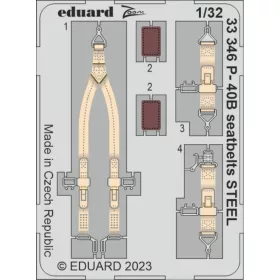  Eduard Accessories P-40B seatbelts STEEL 1/32 GREAT WALL HOBBY - acél fotómaratott biztonsági övek
