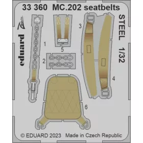   Eduard Accessories MC.202 seatbelts STEEL 1/32 ITALERI - acél fotómaratott biztonsági övek