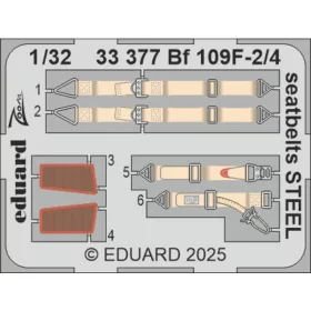   Eduard Accessories Bf 109F-2/4 seatbelts STEEL  HOBBY 2000 / HASEGAWA - acél fotómaratott biztonsági övek