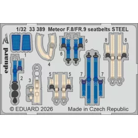   Eduard Accessories Meteor F.8/FR.9 seatbelts STEEL for Revell - acél fotómaratott biztonsági övek