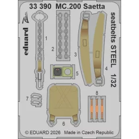   Eduard Accessories MC.200 Saetta seatbelts STEEL for Italeri - acél fotómaratott biztonsági övek