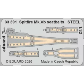   Eduard Accessories Spitfire Mk.Vb seatbelts STEEL for Kotare - acél fotómaratott biztonsági övek