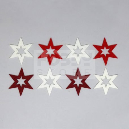 Filcfigura csillag "B", vegyes színben, piros-bordó-fehér (8 db/cs) 34754