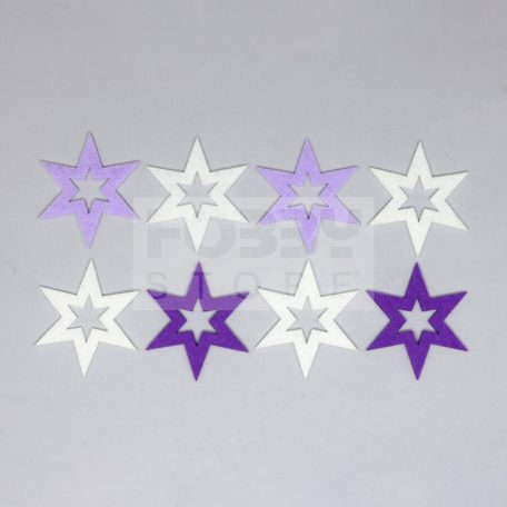 Filcfigura csillag "B", vegyes színben, lila-v.lila-fehér (8 db/cs) 34755