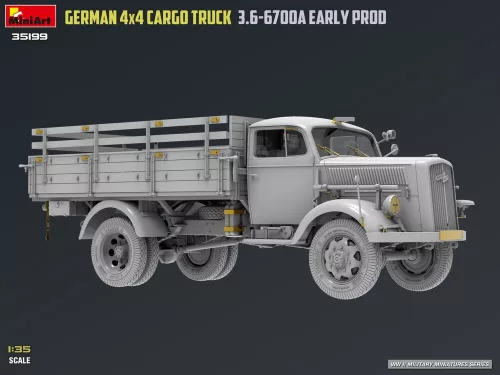 MiniArt German 3t 4x4 Cargo Truck 3.6-6700A Early Prod – 1:35 teherautó makett