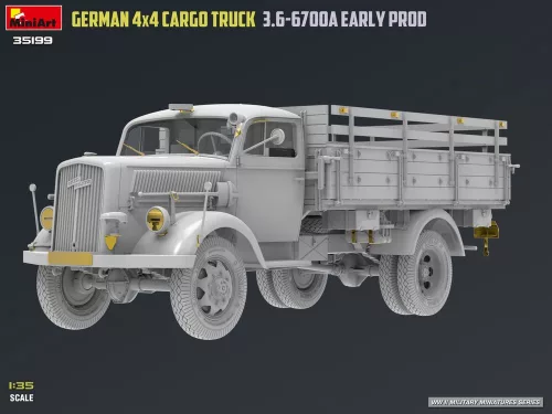 MiniArt German 3t 4x4 Cargo Truck 3.6-6700A Early Prod – 1:35 teherautó makett