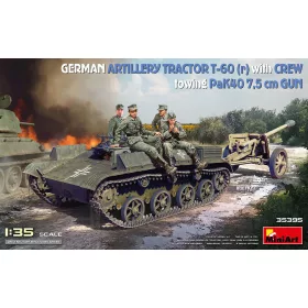   MiniArt German Artillery Tractor T-60 (r) w/PaK40 Gun & Crew – 1:35 harcjármű makett
