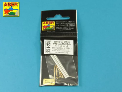 Aber Models brit első világháborús Mk.I Male harckocsi – 2 db 6 fontos lövegcső és 3 db 8 mm-es Hotchkiss géppuskacső