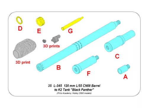 Aber Models 120 mm L/55 CN08 Barrel to K2 Tank Black Panther - 120 mm-es L/55 CN08 lövegcső – K2 Black Panther harckocsihoz