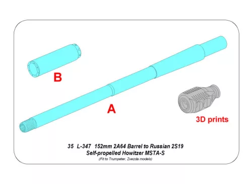 Aber Models 152mm 2A64 Barrel to Russian 2S19 Howitzer MSTA-S - 152 mm-es 2A64 lövegcső – orosz 2S19 tarack MSTA-S