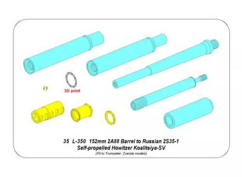 Aber Models 152mm 2A88 barrel to Russian 2S35-1 SPH MSTA-S Koalitsiya-SV - 152 mm-es 2A88 lövegcső – orosz 2S35-1 SPH MSTA-S Koalitsiya-SV
