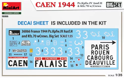 MiniArt Caen 1944: Pz.Kpfw.IV Ausf.H & Kfz.70 w/Crews. Big Set – 1:35 dioráma makett