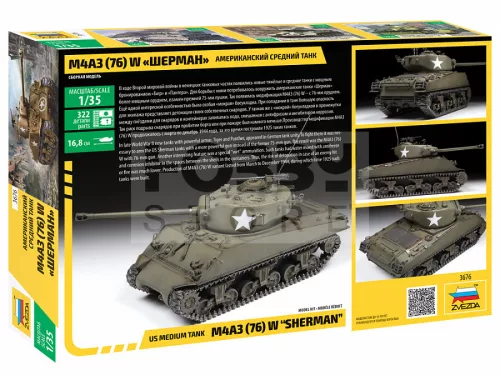 Zvezda M4 A3 (76mm) Sherman Tank makett 1:35 (3676Z)