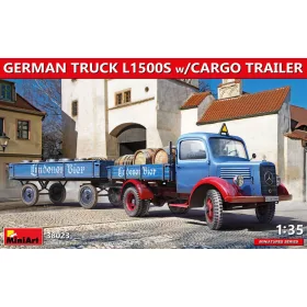   MiniArt German Truck L1500S W/Cargo Trailer – 1:35 teherautó makett