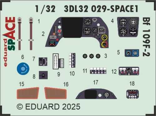 Eduard Accessories Bf 109F-2 SPACE  HOBBY 2000 / HASEGAWA - Bf 109F-2 HOBBY 2000 – SPACE 3D cockpit-részletező készlet