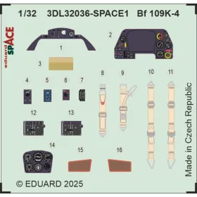   Eduard Accessories Bf 109K-4 SPACE 1/32 for Kotare - SPACE 3D cockpit-részletező készlet