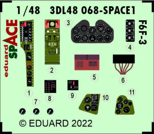 Eduard Accessories F6F-3 SPACE 1/48 - SPACE 3D cockpit-részletező készlet