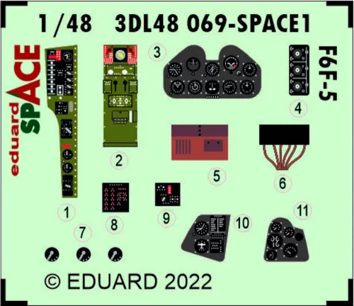 Eduard Accessories F6F-5 SPACE 1/48 - SPACE 3D cockpit-részletező készlet