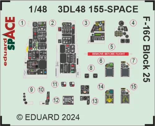 Eduard Accessories F-16C Block 25 SPACE 1/48 - SPACE 3D cockpit-részletező készlet