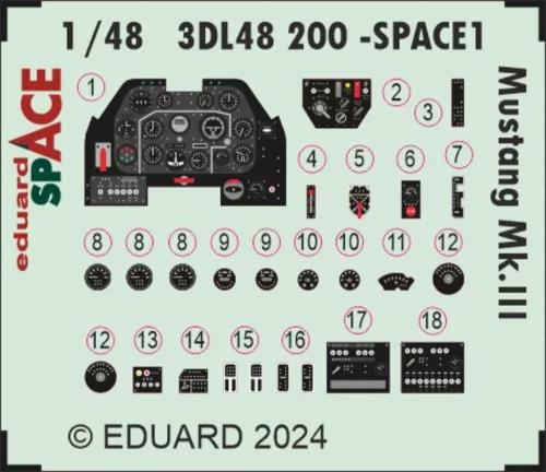 Eduard Accessories Mustang Mk.III SPACE - SPACE 3D cockpit-részletező készlet