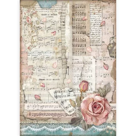 Stamperia A4 rizspapír csom.- Szenvedély rózsák és zene - DFSA4539