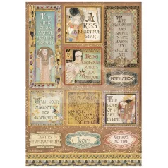   Stamperia A4 rizspapír csom.- Klimt idézetek és címkék - DFSA4641