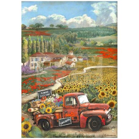 Stamperia A4 rizspapír csom.-  Sunflower Art vintage car - DFSA4769