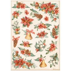   Stamperia A4 rizspapír csom.-  All Around Christmas poinsettia and bellst - DFSA4806