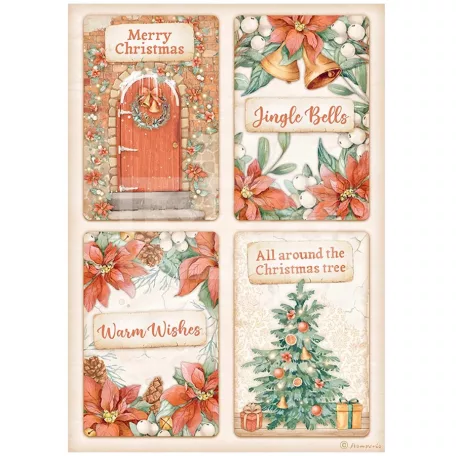 Stamperia A4 rizspapír csom.-  All Around Christmas 4 cards - DFSA4808