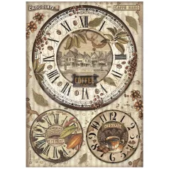   Stamperia A4 rizspapír csom.-  Coffee and Chocolate clocks - DFSA4823