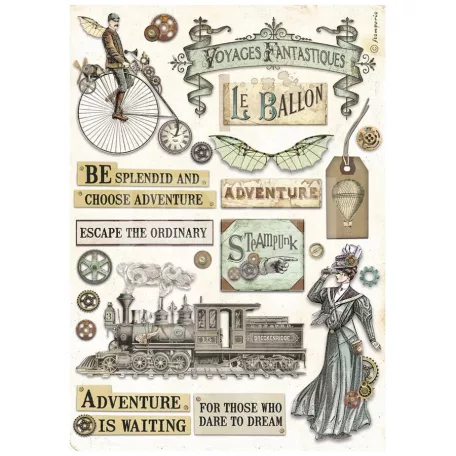 Stamperia A4 rizspapír csom.-  Voyages Fantastiques elements - DFSA4840