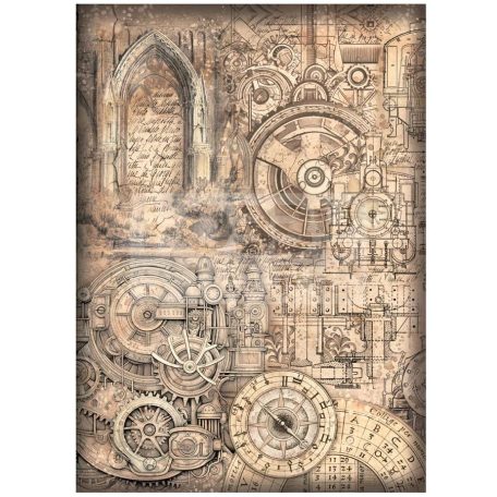 Stamperia A4 rizspapír csom.-  Sir Vagabond in Fantasy World mechanical pattern - DFSA4846