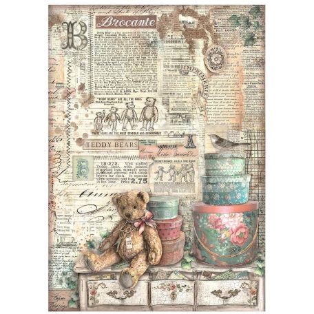 Stamperia A4 rizspapír csom.-  Brocante Antiques teddy bears - DFSA4854