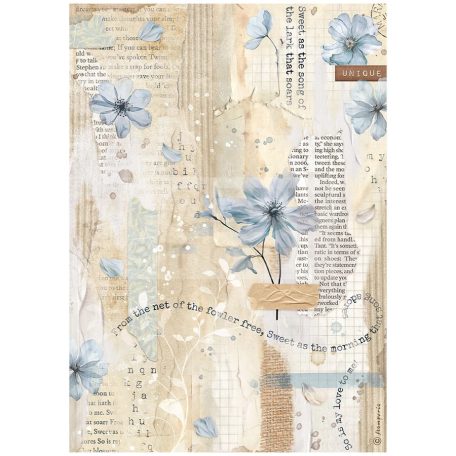 Stamperia A4 rizspapír csom.-  Create Happiness Secret Diary blue flower - DFSA4861