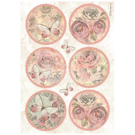 Stamperia A4 rizspapír csom.-  Shabby Rose 6 rounds - DFSA4879