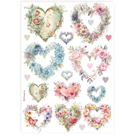 Stamperia A4 rizspapír csom.- Szívek - DFSA4896