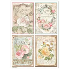 Stamperia A4 rizspapír csom.- Rózsás kártyák - DFSA4909