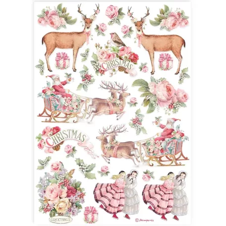 Stamperia A4 rizspapír csom. - Pink Christmas - DFSA4923