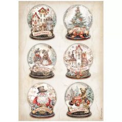   Stamperia A4 rizspapír csom. - Gear up for Christmas snowglobes - DFSA4937