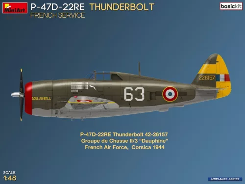 MiniArt P-47D-22RE Thunderbolt. French Service. Basic Kit – 1:48 repülőgép makett
