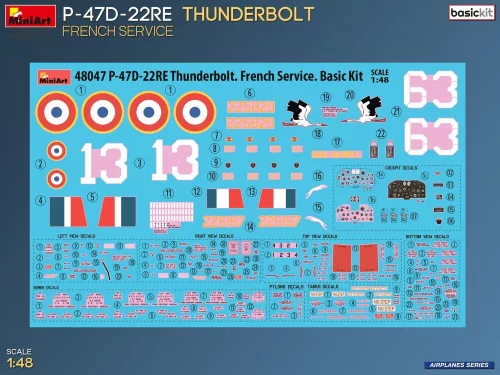 MiniArt P-47D-22RE Thunderbolt. French Service. Basic Kit – 1:48 repülőgép makett