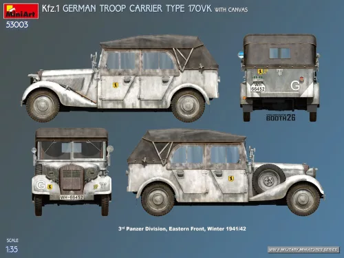 MiniArt Kfz.1 German Troop Carrier Type 170VK w/Canvas – 1:35 autó makett