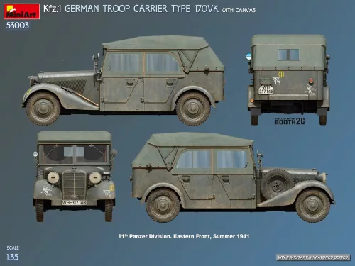 MiniArt Kfz.1 German Troop Carrier Type 170VK w/Canvas – 1:35 autó makett