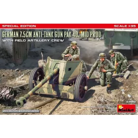   MiniArt German 7.5cm Anti-Tank Gun PaK 40. Mid Prod w/ Artillery Crew. Special Edition – 1:35 löveg makett