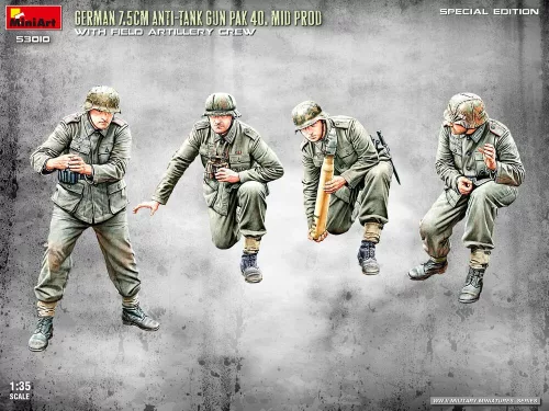 MiniArt German 7.5cm Anti-Tank Gun PaK 40. Mid Prod w/ Artillery Crew. Special Edition – 1:35 löveg makett