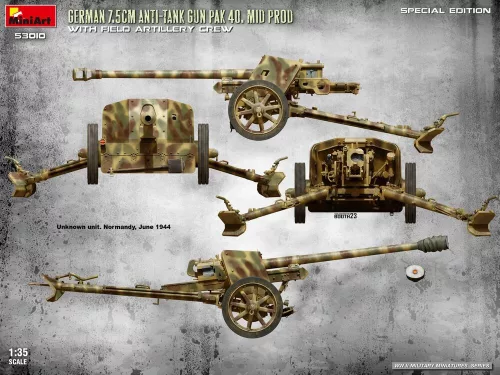 MiniArt German 7.5cm Anti-Tank Gun PaK 40. Mid Prod w/ Artillery Crew. Special Edition – 1:35 löveg makett