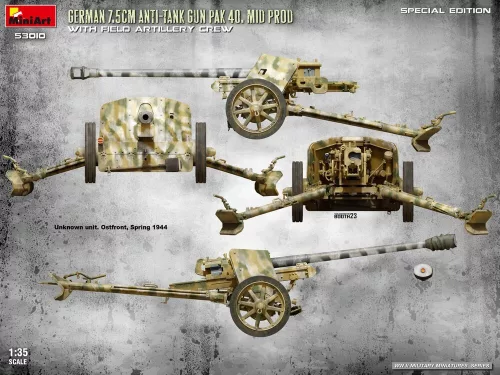 MiniArt German 7.5cm Anti-Tank Gun PaK 40. Mid Prod w/ Artillery Crew. Special Edition – 1:35 löveg makett